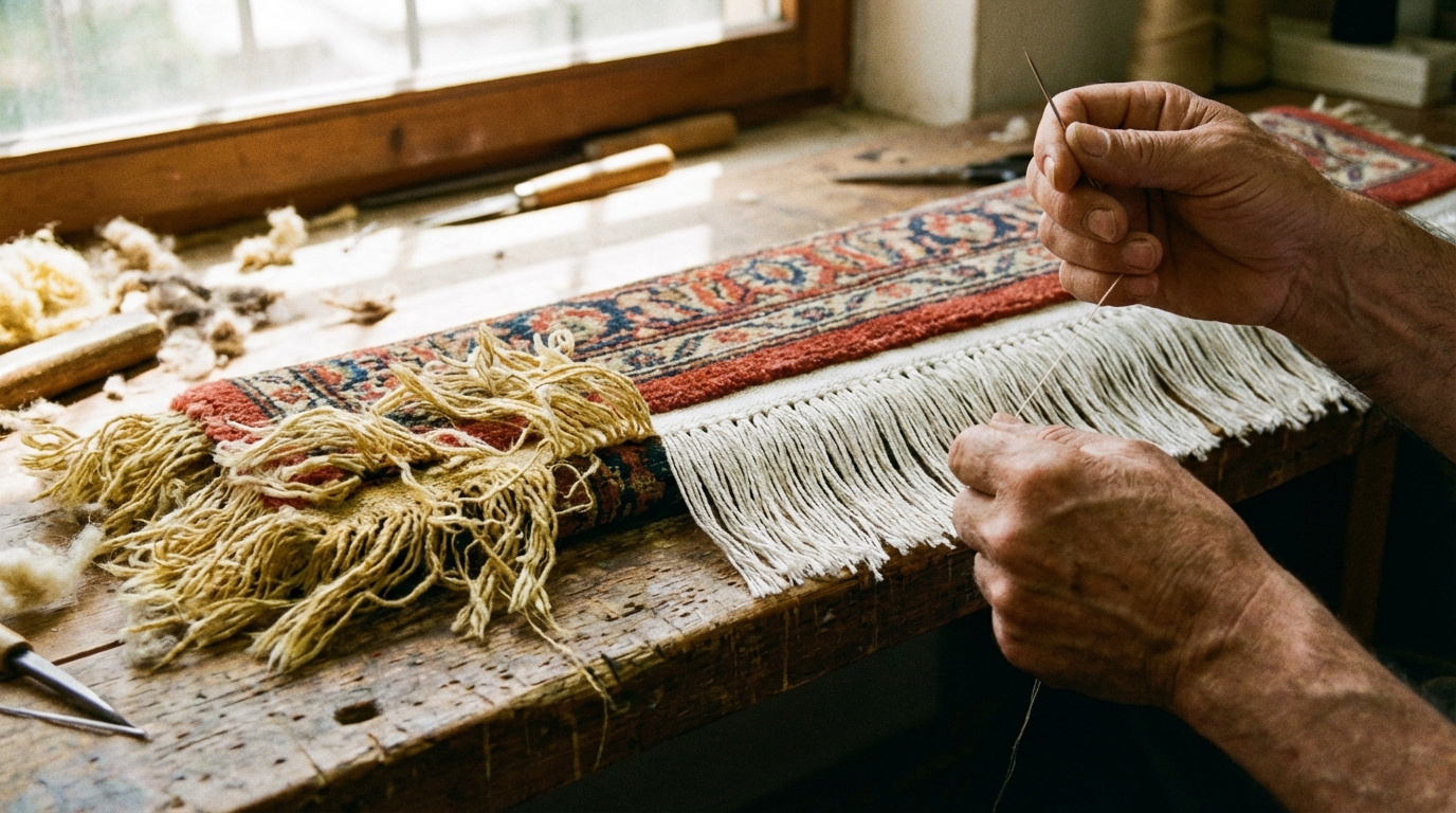 Réparation et restauration de franges de tapis oriental